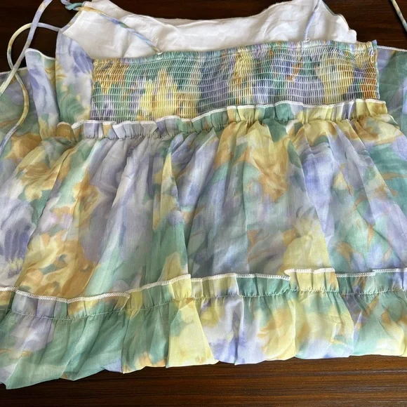 Yellow and Purple High Low Sundress with Ruched Bodice - Picture 5 of 5